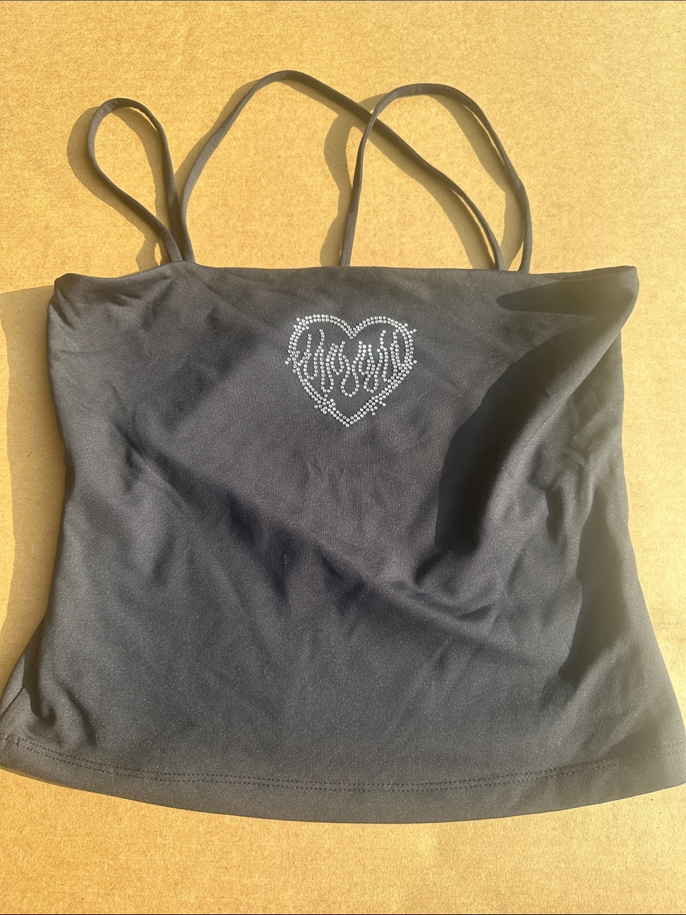 Forever 21 Black Rhinestone Heart Flame Camisole